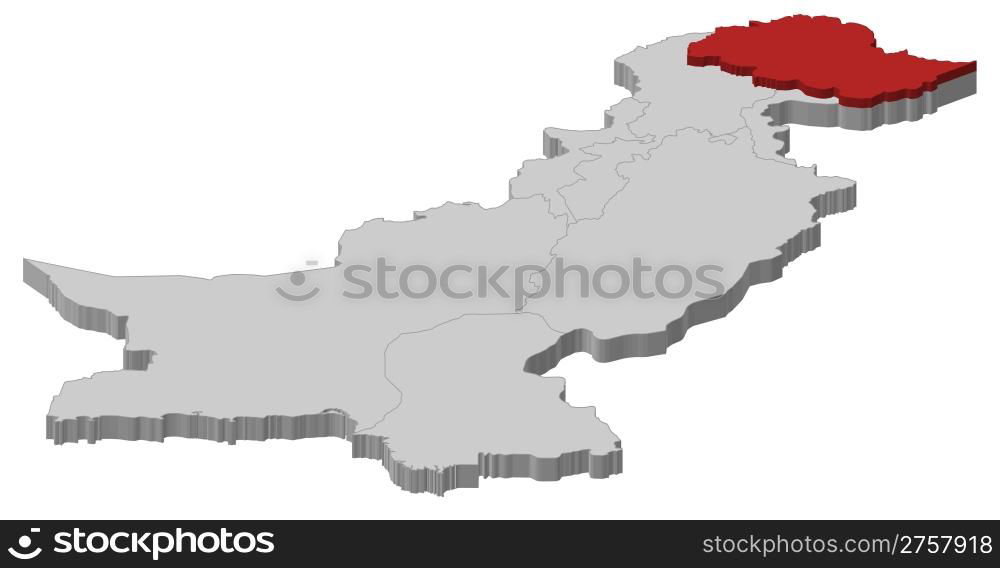 Map of Pakistan, GilgitBaltistan highlighted. Political map of