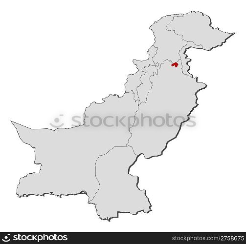 Map of Pakistan, Islamabad highlighted. Political map of Pakistan with the several provinces where Islamabad is highlighted.