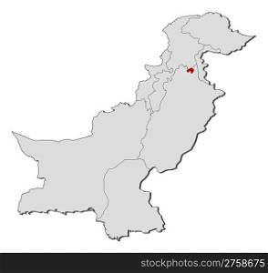 Map of Pakistan, Islamabad highlighted. Political map of Pakistan with the several provinces where Islamabad is highlighted.