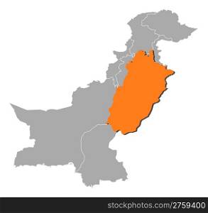Map of Pakistan, Punjab highlighted. Political map of Pakistan with the several provinces where Punjab is highlighted.