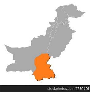 Map of Pakistan, Sindh highlighted. Political map of Pakistan with the several provinces where Sindh is highlighted.