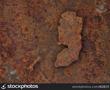 Map of Palestine on rusty metal