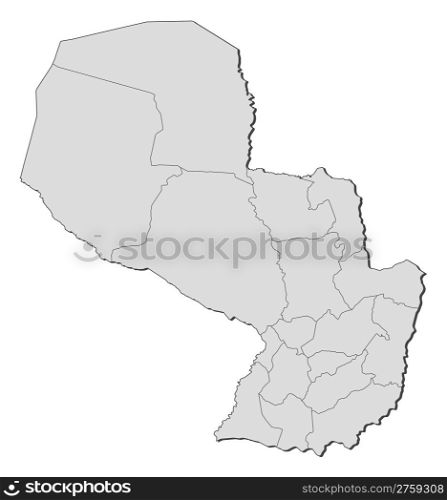 Map of Paraguay. Political map of Paraguay with the several departments.