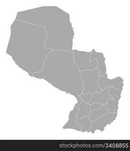 Map of Paraguay. Political map of Paraguay with the several departments.
