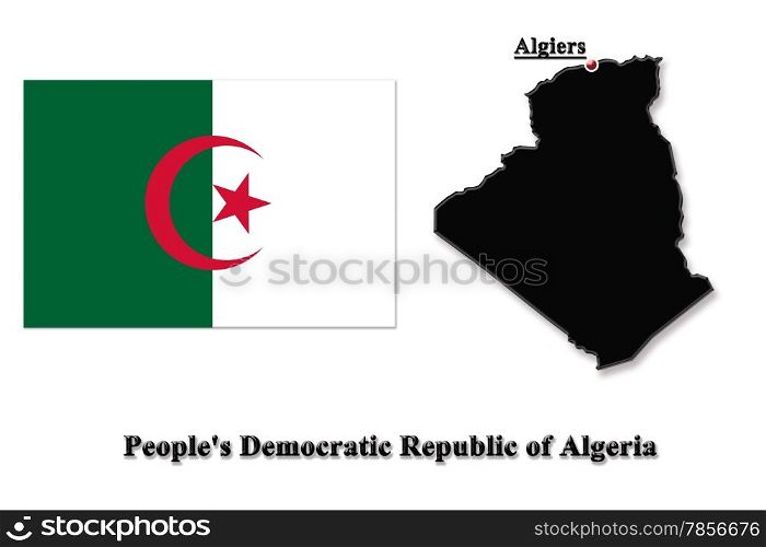 map of People&#39;s Democratic Republic of Algeria in colors of its flag isolated on white