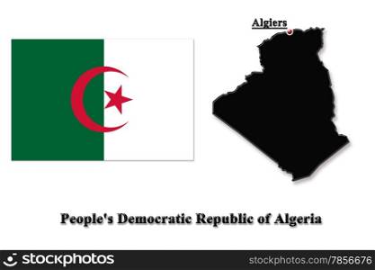 map of People&#39;s Democratic Republic of Algeria in colors of its flag isolated on white