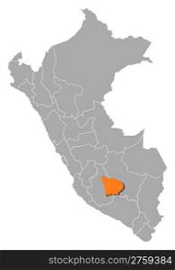 Map of Peru, Apurimac highlighted. Political map of Peru with the several regions where Apurimac is highlighted.
