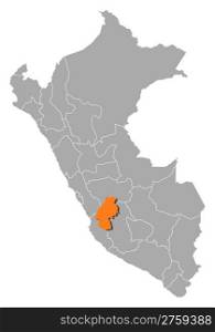 Map of Peru, Huancavelica highlighted. Political map of Peru with the several regions where Huancavelica is highlighted.