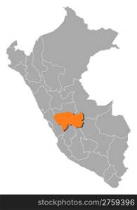 Map of Peru, Junin highlighted. Political map of Peru with the several regions where Junin is highlighted.