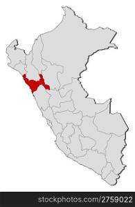 Map of Peru, La Libertad highlighted. Political map of Peru with the several regions where La Libertad is highlighted.