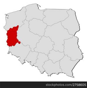 Map of Poland, Lubusz highlighted. Political map of Poland with the several provinces (voivodships) where Lubusz is highlighted.