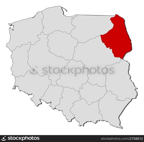 Map of Poland, Podkarpackie highlighted. Political map of Poland with the several provinces (voivodships) where Podkarpackie is highlighted.