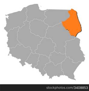 Map of Poland, Podkarpackie highlighted. Political map of Poland with the several provinces (voivodships) where Podkarpackie is highlighted.