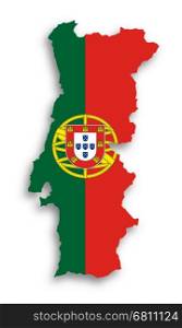 Map of Portugal filled with flag, isolated