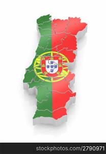 Map of Portugal in Portugese flag colors. 3d