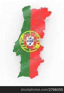 Map of Portugal in Portugese flag colors. 3d