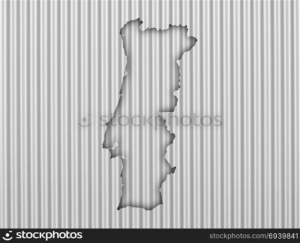 Map of Portugal on corrugated iron