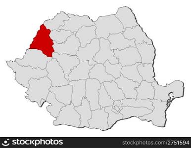Map of Romania, Bihor highlighted. Political map of Romania with the several counties where Bihor is highlighted.