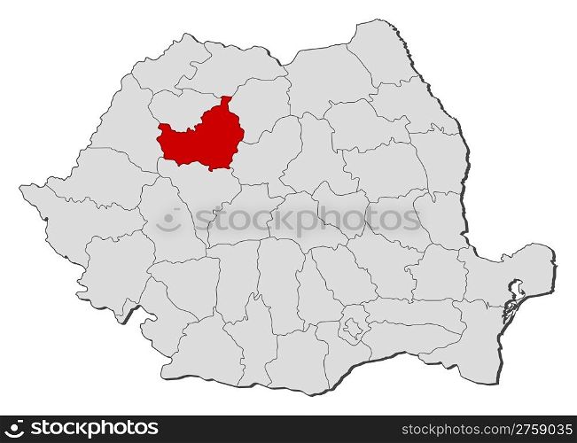 Map of Romania, Cluj highlighted. Political map of Romania with the several counties where Cluj is highlighted.