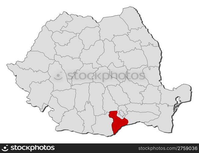 Map of Romania, Giurgiu highlighted. Political map of Romania with the several counties where Giurgiu is highlighted.