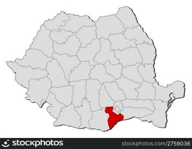 Map of Romania, Giurgiu highlighted. Political map of Romania with the several counties where Giurgiu is highlighted.