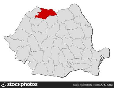Map of Romania, Maramures highlighted. Political map of Romania with the several counties where Maramures is highlighted.