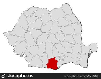 Map of Romania, Teleorman highlighted. Political map of Romania with the several counties where Teleorman is highlighted.