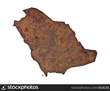 Map of Saudi Arabia on rusty metal