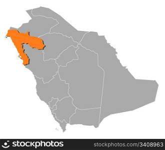 Map of Saudi Arabia, Tabuk highlighted. Political map of Saudi Arabia with the several provinces where Tabuk is highlighted.