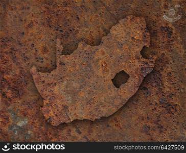 Map of South Africa on rusty metal
