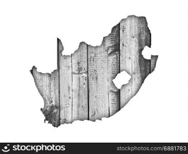 Map of South Africa on weathered wood