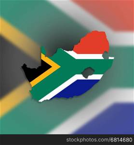 Map of South Africa with national flag isolated