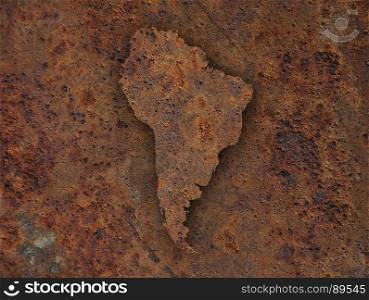 Map of South America on rusty metal