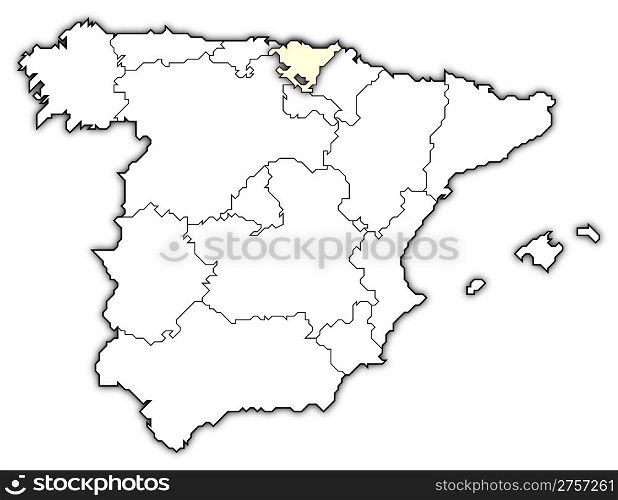 Map of Spain, Basque Country highlighted. Political map of Spain with the several regions where Basque Country is highlighted.