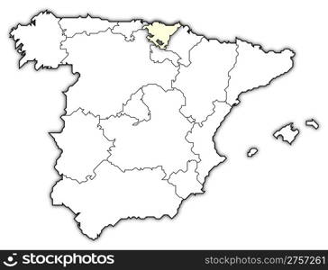 Map of Spain, Basque Country highlighted. Political map of Spain with the several regions where Basque Country is highlighted.