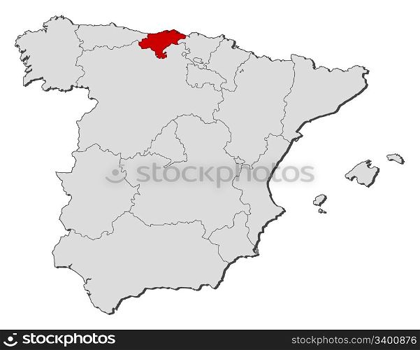 Map of Spain, Cantabria highlighted. Political map of Spain with the several regions where Cantabria is highlighted.