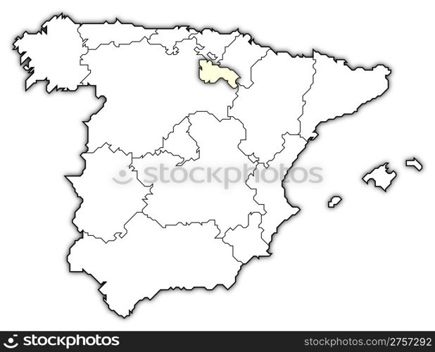 Map of Spain, La Rioja highlighted. Political map of Spain with the several regions where La Rioja is highlighted.