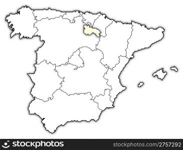 Map of Spain, La Rioja highlighted. Political map of Spain with the several regions where La Rioja is highlighted.