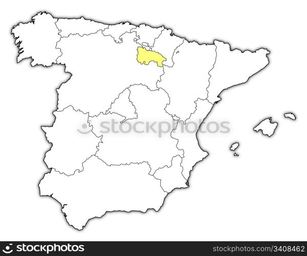Map of Spain, La Rioja highlighted. Political map of Spain with the several regions where La Rioja is highlighted.