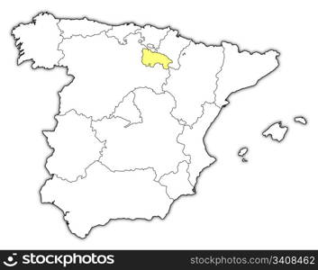 Map of Spain, La Rioja highlighted. Political map of Spain with the several regions where La Rioja is highlighted.