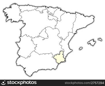 Map of Spain, Murcia highlighted. Political map of Spain with the several regions where Murcia is highlighted.