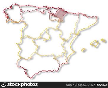 Map of Spain, Navarre highlighted. Political map of Spain with the several regions where Navarre is highlighted.