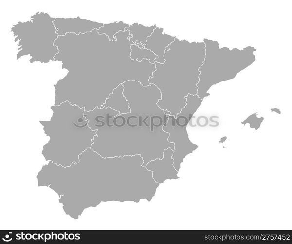 Map of Spain. Political map of Spain with the several regions.