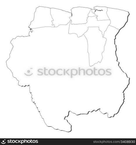 Map of Suriname. Political map of Suriname with the several districts.