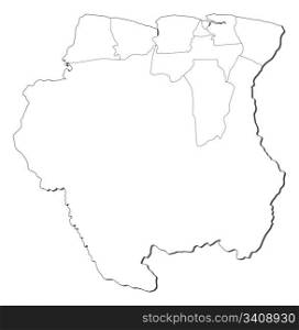 Map of Suriname. Political map of Suriname with the several districts.