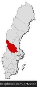 Map of Sweden, Dalarna County highlighted. Political map of Sweden with the several provinces where Dalarna County is highlighted.