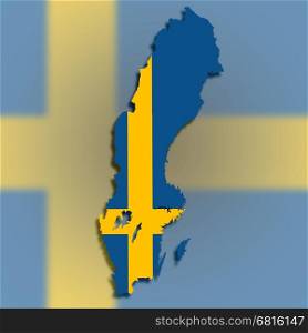 Map of Sweden filled with flag, isolated