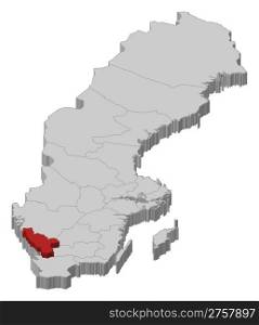 Map of Sweden, Halland County highlighted. Political map of Sweden with the several provinces where Halland County is highlighted.