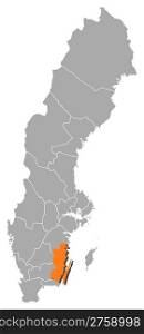 Map of Sweden, Kalmar County highlighted. Political map of Sweden with the several provinces where Kalmar County is highlighted.