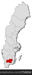 Map of Sweden, Kronoberg County highlighted. Political map of Sweden with the several provinces where Kronoberg County is highlighted.